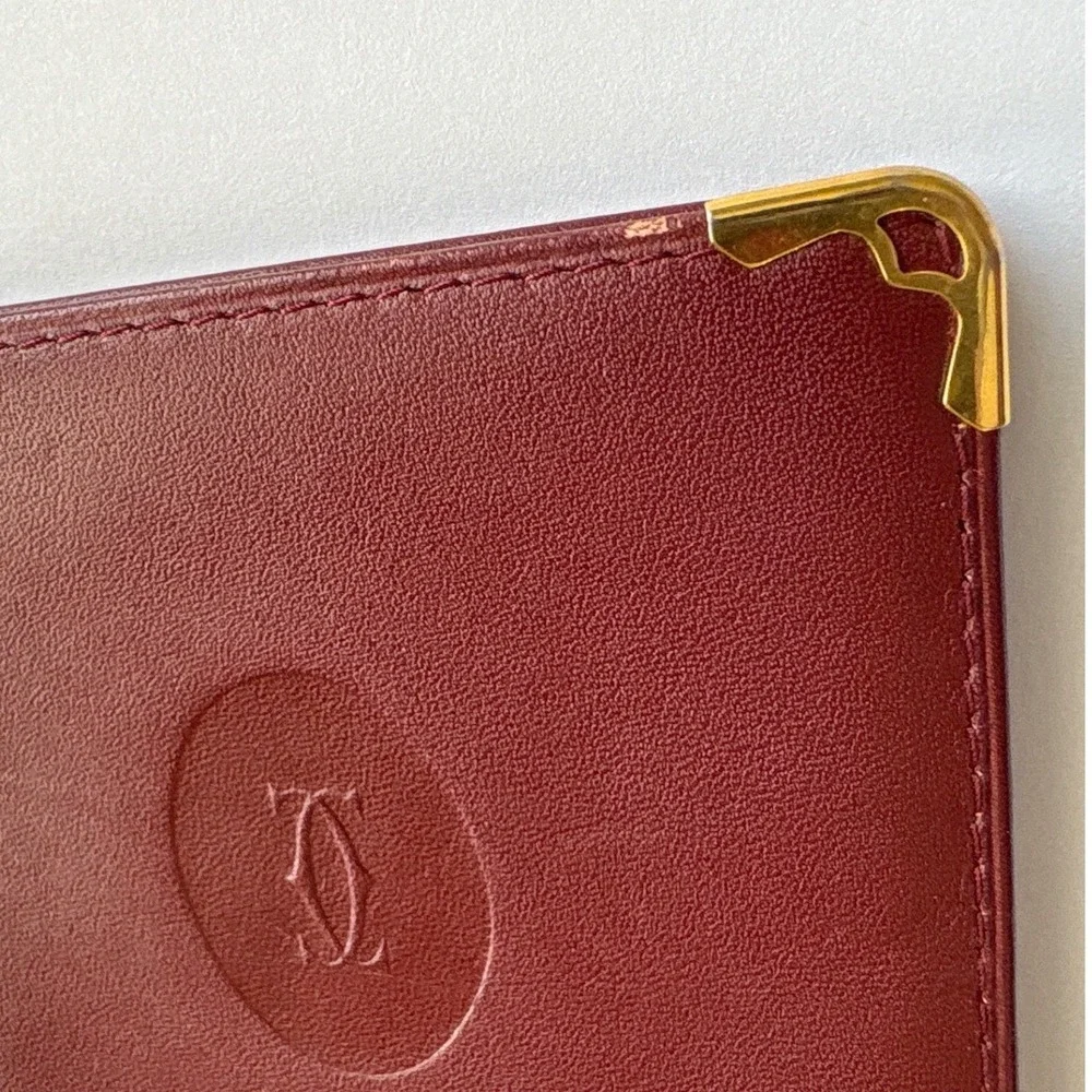 Cartier Must de Cartier Bifold Wallet Bordeaux Leather Gold Corners Men France